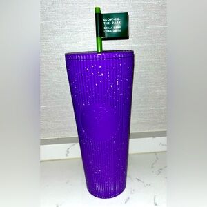 NWT Starbucks Halloween Glow In Dark Purple Splatter 24oz Venti Cold Cup Tumbler